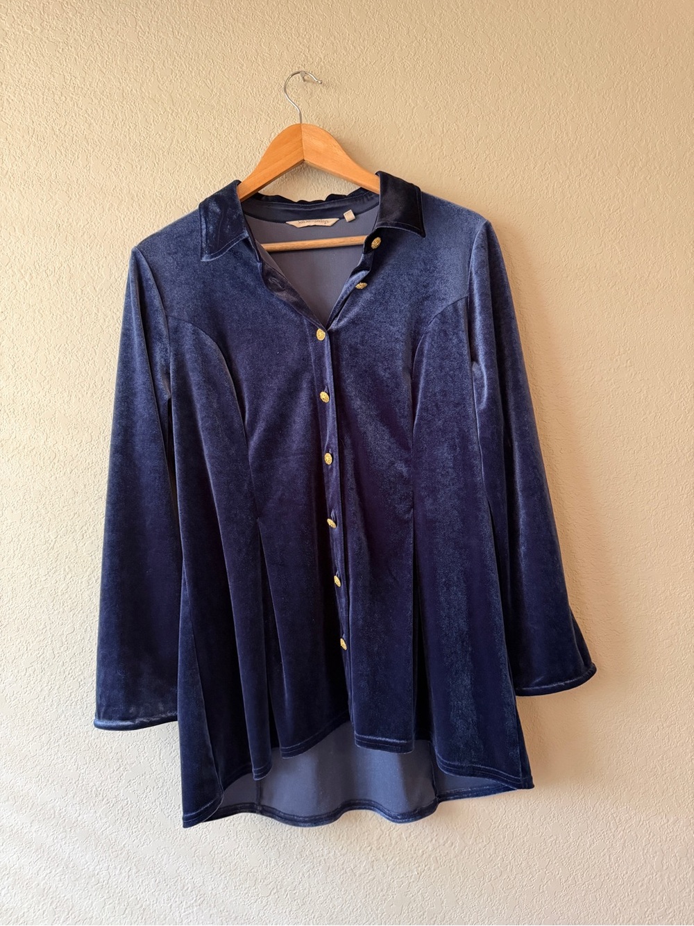 Soft Surroundings Enchanted Velvet Button-Front Navy Women's Blouse Large